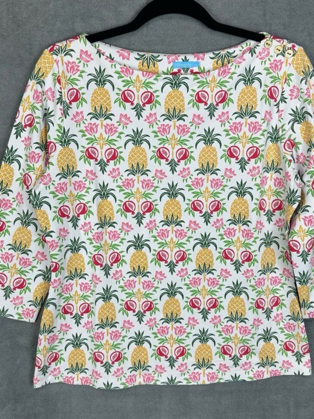 J Mclaughlin Top Women Large White Pineapple Catalina Cloth Stretch Career Beach